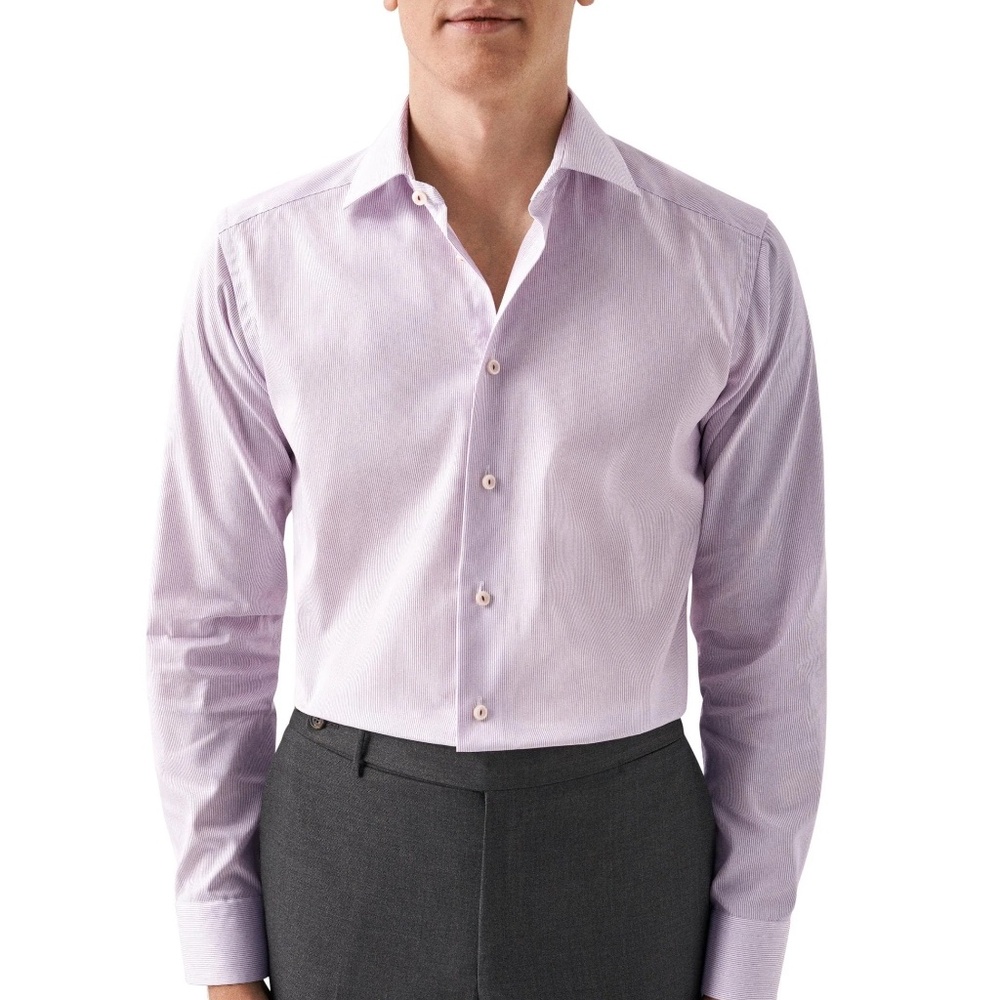 Eton Slim Fit Signature Fine Stripe Purple 100% Cotton Dress‎ Shirt Sz 15.5/39